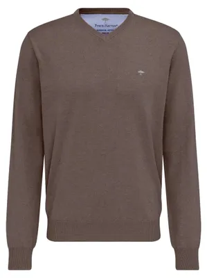 Productafbeelding van FYNCH-HATTON katoenen trui met V-hals, kleur: aardetinten / maat: 3XL