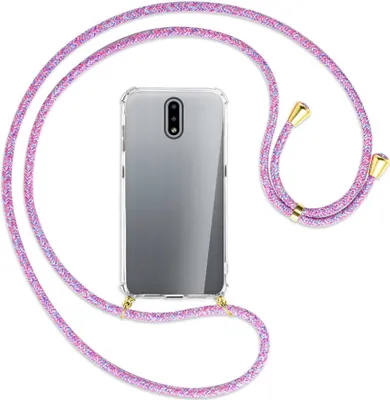 Produktbild von Handykette Backcover-Schutzhülle mit Band (Metall goldfarben) für Nokia 2.3 - lila/rosa/blau