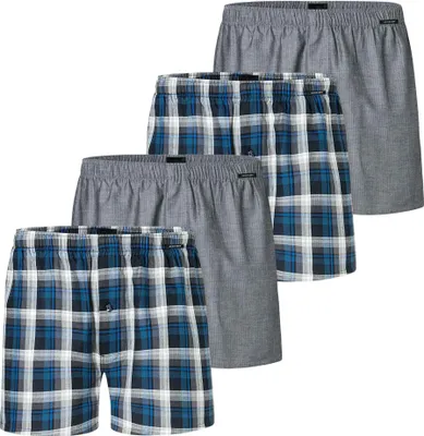 Produktbild von SCHIESSER Herren Web-Boxershorts, 4er Pack - We, Unterhose, Baumwolle Blau/Grau 4XL