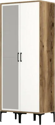Produktbild von Kleiderschrank 2 Türen Dbergonz, Schlafzimmermöbel, Schrank, Garderobe, 80x201h48 cm, Walnuss und Weiß