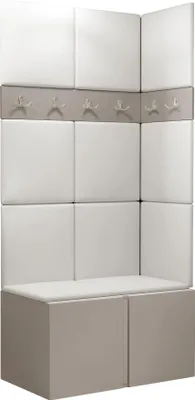 Produktbild von MIRJAN24 Garderoben-Set Orion I, Garderobe mit Sitzbank mit 11 x Wandpanel 42x42 (Farbe: Cashmere, Soft 017)