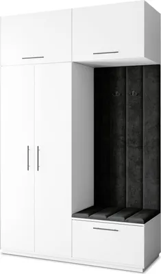 Produktbild von Masseno Garderobe-Set REMA 150/240/60 cm Modern Garderobenschrank Weiß, Veloursstoff MONOLITH 95 (Schwarz)
