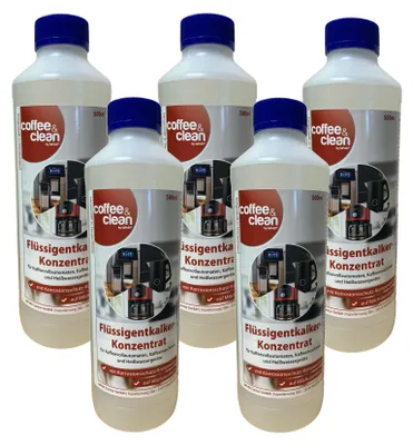 Produktbild von 5x 500ml Flüssigentkalker-Konzentrat auf Milchsäure-Basis mit Korrosionsschutz für DeLonghi und andere Kaffeevollautomaten
