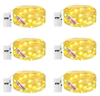 LED-Lichterkette 6er Set, warmweiß, 2 m, Timer, Batterie