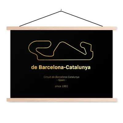 Produktbild von MuchoWow® Textilposter F1 - Rennstrecke - Barcelona 120x80 cm mit holzfarbenen Rahmen - Aufhängeset