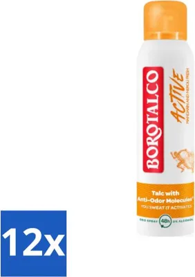 Produktbild von Borotalco – Deodorant-Spray – Active – Mandarine & Neroli Fresh – 0 % Alkohol – 150 ml - Vorteilspack - 12 Stücke