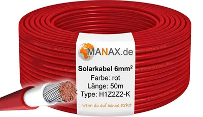Produktbild von Solar Kabel h1z2z2-k für Photovoltaikanlagen rot, 10 m ringverpackt, KI-generiertes Bild