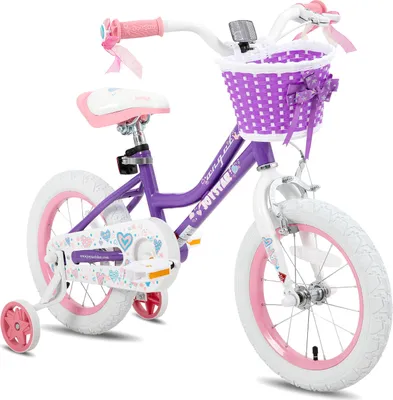 Produktbild von HILAND 16 Zoll Mädchen Kinderfahrrad mit Korb & Bändern, Vorderen Zangenbremse & Rückwärtige Pedalbremse, Stützräder, Lila