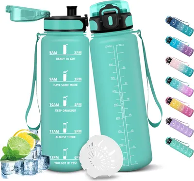 Imagen del producto de Botella de agua con marcas de tiempo, 1000 ml, a prueba de fugas, ideal para deportes y fitness