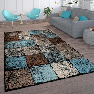 Image de Tapis de salon vintage à poils courts Motifs marocains Losange Turquoise Marron Dimensions 70 x 250 cm