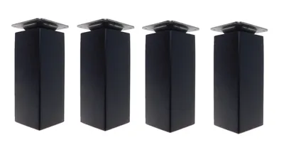 Four black square furniture legs are shown against a white background.