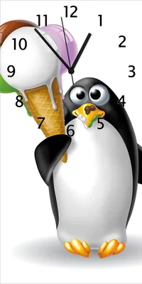 Produktbild von Wallario Design Wanduhr bedruckt, Größe 30 x 60 cm, Motiv: Süßer Eis Pinguin