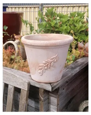 Produktbild von NEU!! Italienischer Blumentopf mit Olivenzweig echt Terrakotta Durchmesser ca. 30 cm, Blumenkübel für Garten und Wohnung Terracotta, kein Kunststoff, Pflanzgefäß Garten Sommer Terrasse Balkon Deko