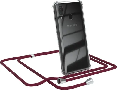 Produktbild von EAZY CASE Handykette kompatibel mit Samsung Galaxy A40, Handyhülle mit Umhängeband, Handykordel, Schutzhülle Clear, Band in Rot