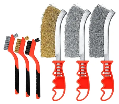 Produktbild von 6-teiliges Drahtbürsten-Set, Edelstahlbürste, Kohlenstoffbürste, Messingbürste, Nylonbürste für Holz, Bohrer, Reinigung von Schweißschlacke, Rostentfernung - 3 große + 3 kleine