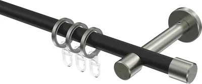 Produktbild von Interdeco Gardinenstange / Vorhangstange Schwarz / Edelstahl-Optik, Typ Sinux Casa (Kappe), 16 mm Ø 1-läufig, 200 cm