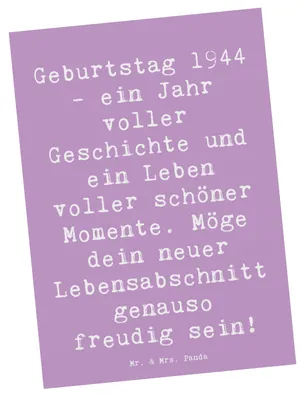 Produktbild von Mr. & Mrs. Panda Fotokarte Spruch 1944 Geburtstag - Lavendeltraum - Geschenk, Ansichtskarten, Geburtstagsgeschenk, Grußkarte, Happy Birthday, Postkarten, Geburtstagsfeier