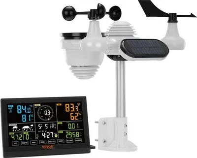 Obrázok produktu pre meteorologická stanica 7 v 1 Bezdrôtová meteorologická stanica s vonkajším senzorom 7,5-palcový farebný displej RCC atómové hodiny na meranie smeru vetra, rýchlosti vetra, tlaku vzduchu, vnútornej/vonkajšej teploty a vlhkosti, fázy mesiaca