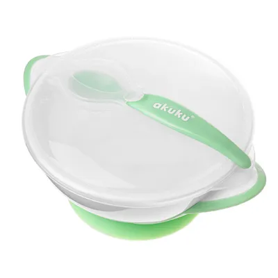 Image de Akuku Bol à succion avec cuillère 300 ml, blanc/vert