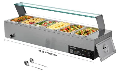 Image de Plat chauffant électrique 1500 W - Pour 6 contenants de format 1/3 - Acier inoxydable