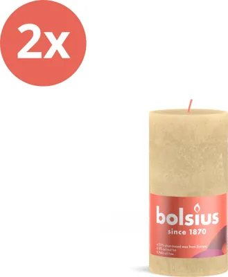 Productafbeelding van Bolsius - Rustieke stompkaars - 130/68 - 1 stuk per verpakking - Haverbeige - Voordeelverpakking - 2 stuks