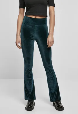 Obrázek produktu pro Dámské leginy Urban Classics Ladies High Waist Velvet Boot Cut Leggings teal - 5XL