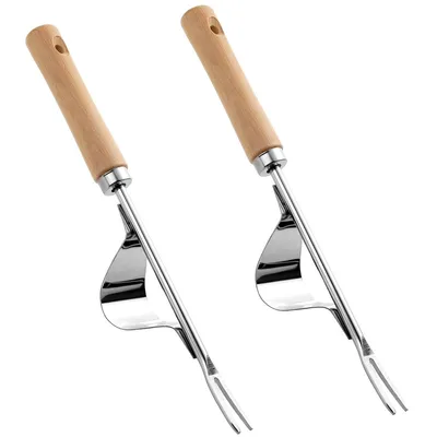 Produktbild von Edelstahl-Unkrautstecher, 2 manuelle Unkrautentferner mit Pflanzfunktion und Holzgriff, geeignet zum Graben, Jäten und Bodenlockern, 31,5 cm
