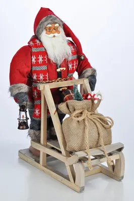 Produktbild von Weihnachtsmann Santa Claus Nikolaus mit Schlitten stehend Weihnachtsdeko Holz
