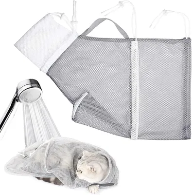 Produktbild von Katzenpflegetasche - Verstellbare Badetasche - 60x32 cm - Bissfest - Zum Baden, Krallenschneiden und Zähneputzen - grau