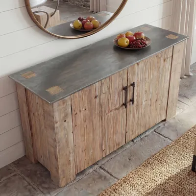 Immagine prodotto di Credenza HWC-L76, mobile cassettiera, legno massiccio industriale MVG 80x120x48cm, naturale con aspetto metallico