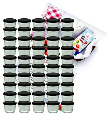 Image de lot de 50 pots à confiture 230 ml pot à confiture To 82 couvercle noir incl. livret de recettes