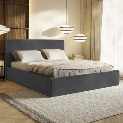 Produktbild von MOTIVENA Boho Polsterbett 160x200 mit Bettkasten, Metall Latttenrost, Bett 160x200 Grau Samt (Jasmine 96)