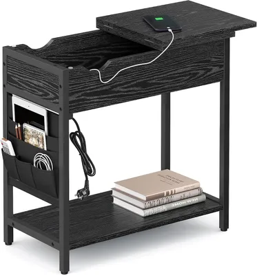 Produktbild von Beistelltisch mit Steckdosen und USB-Anschlüssen – Nachttisch mit Ladeanschlüssen – Klapptisch – 60 x 31,5 x 60 cm