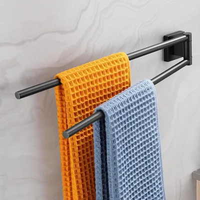 Immagine prodotto di Portasciugamani oscillante, a 2 bracci, da montare a parete, in acciaio inossidabile 304, colore nero opaco, lunghezza 43,3 cm
