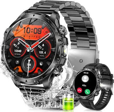 Produktbild von für Herren mit Telefonfunktion (LED-Taschenlampe), HD-Großbildschirm, 700 mAh-Akku, 120+ Sportmodi, IP68 wasserdicht, 24/7 Herzfrequenz,