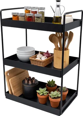 Produktbild von Relaxdays Gewürzregal, 3 Etagen, platzsparend, Küchenorganizer, HBT: 44 x 26 x 18 cm, Bad Organizer, Metall, schwarz