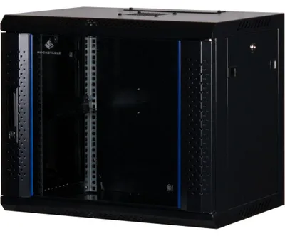 Produktbild von Rockstable 9 HE 19" Wandschrank mit Glastür, Wandmontiertes Regal, 9U, 60 kg, Sperrschloss, Schwarz