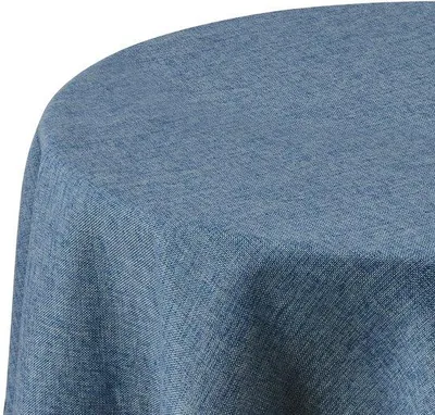 Image de Nappe hydrofuge aspect lin, bleue, 140 cm de diamètre