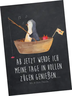 Produktbild von Mr. & Mrs. Panda Postkarte Pinguin Angelboot - Kreidetafel - Geschenk, Angeln, Boot, Ansichtskarte, Ansichtskarten, Pinguine, einzelkarte, Optimistisch, Grußkarte