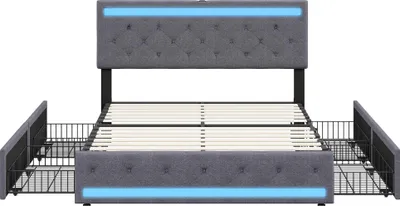 Produktbild von Polsterbettgestell - Stauraumbett - 140x200 cm - LED-Beleuchtung - USB-Anschluss - Stoffbezug - Ohne Matratze - Grau