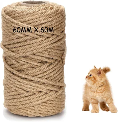 Obrázok produktu pre Sisalové lano 60 m, 6 mm hrubé, 100% prírodný jute, pre mačky, DIY dekorácia