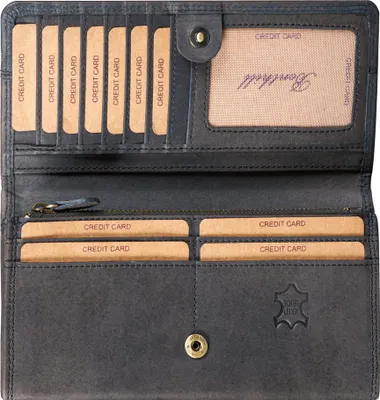 Produktbild von Benthill Damen Geldbörse Echt Leder - Portemonnaie XXL mit RFID Schutz - Vintage Damenbörse Groß mit vielen Kartenfächer
