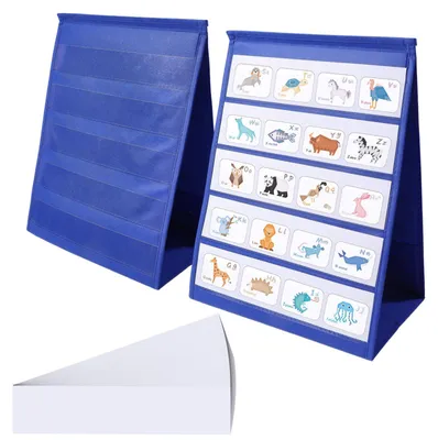 Imagen del producto de Juego de dos soportes para tarjetas de mesa, reutilizables y plegables, ideales para vocabulario y ortografía