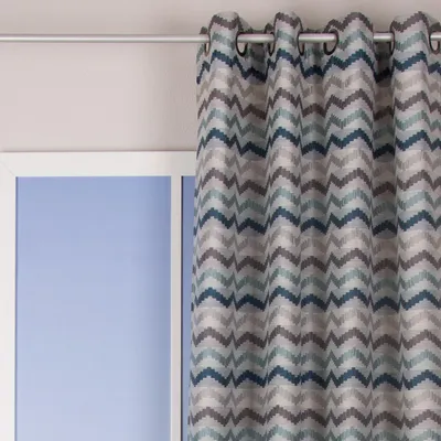 Produktbild von Ösenvorhang Jacquard Leinenoptik Chevronmuster weiß blau grau 135x250cm