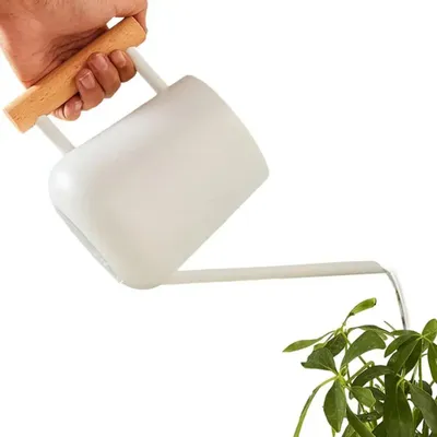 Produktbild von Blumen gießkanne Pflanzen Gießkanne Haushalt Dusch topf langer Auslauf offener Holzgriff Edelstahl für Garten bäume, Weiß, 900ml, Edelstahl