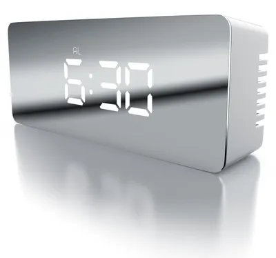 Productafbeelding van Bearware wekker, digitale spiegelwekker met LED-verlichting, nachtmodus en temperatuurweergave, make-up spiegel