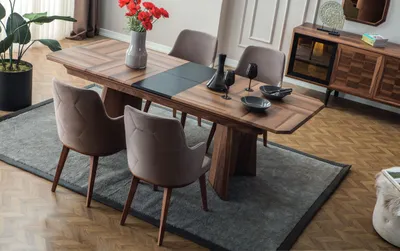 Produktbild von Komplette Essgruppe Designer Essecke Holz Esstisch 6x Polsterstühle
