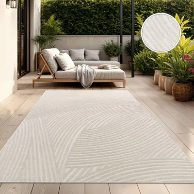Produktbild von TT Home In-& Outdoorteppich Wetterfest Balkon Schlafzimmer Boho Skandi Motiv Unifarben Geometrische Optik Moderner Style Größe 240x340 cm