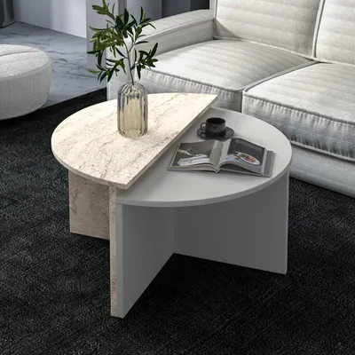 Produktbild von Skye Decor, Dolunay - Grey, Travertine, Couchtisch, Grau, 100% MELAMINBESCHICHTETE SPANNPLATTE, 70 x 38 x 51,8 cm