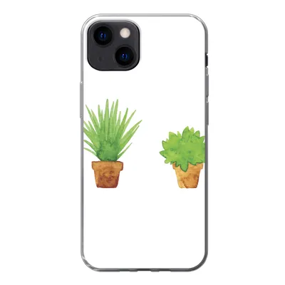 Produktbild von MuchoWow® Handyhülle Schutzhülle Hülle für iPhone 13 Blumentopf - Aquarell - Pflanzen Silikon Softcase Handy Hülle - Karteninhaber